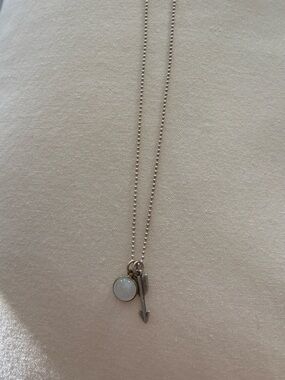 Silver Arrow Pendant Necklace with Opal Disc